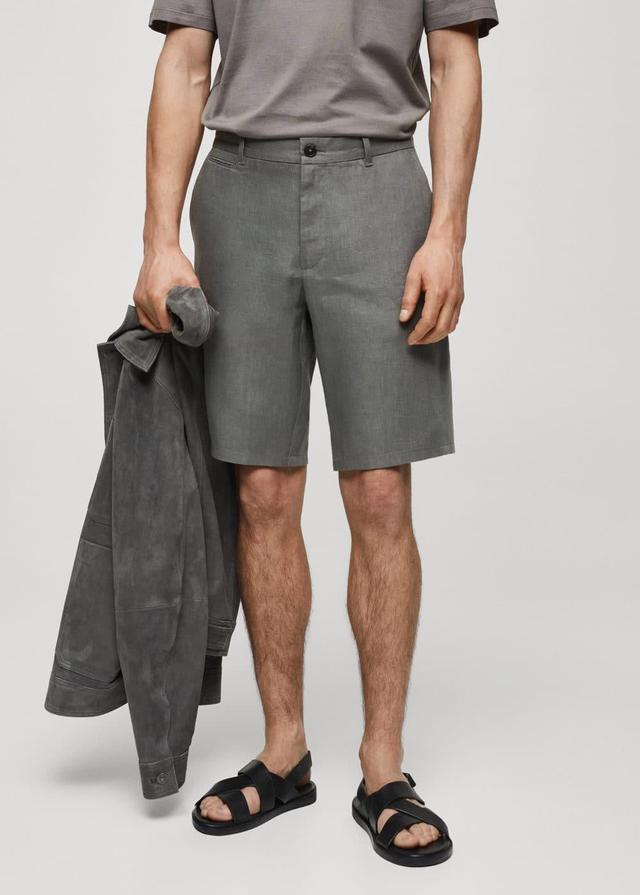 MANGO MAN - Slim fit 100% linen Bermuda shorts greyMen Product Image