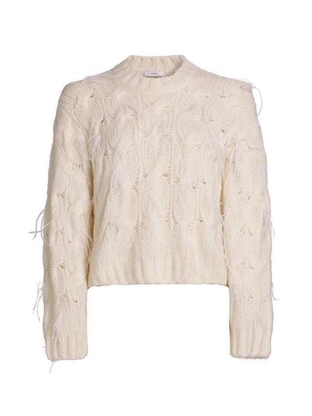 Womens Feather-Embellished Cable-Knit Sweater Product Image