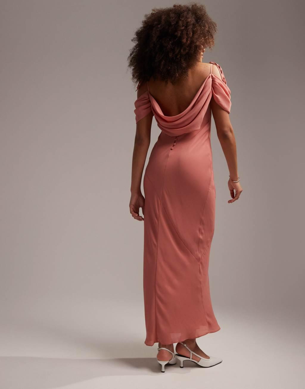 ASOS DESIGN Bridesmaid cowl front maxi dress with cold shoulder detail Product Image