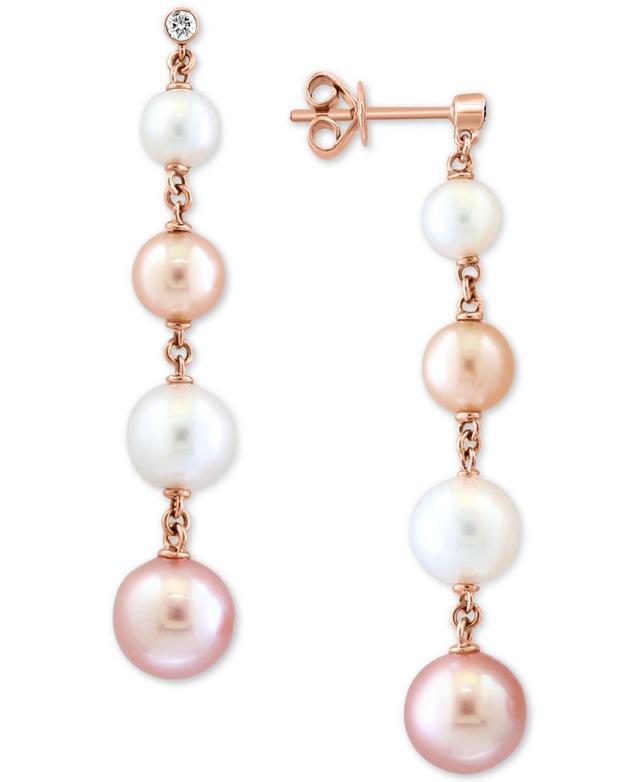 Effy Pink & White Cultured Freshwater Pearl (6-8mm) & Diamond (1/20 ct. t.w.) Drop Earrings in 14k Rose Gold Product Image