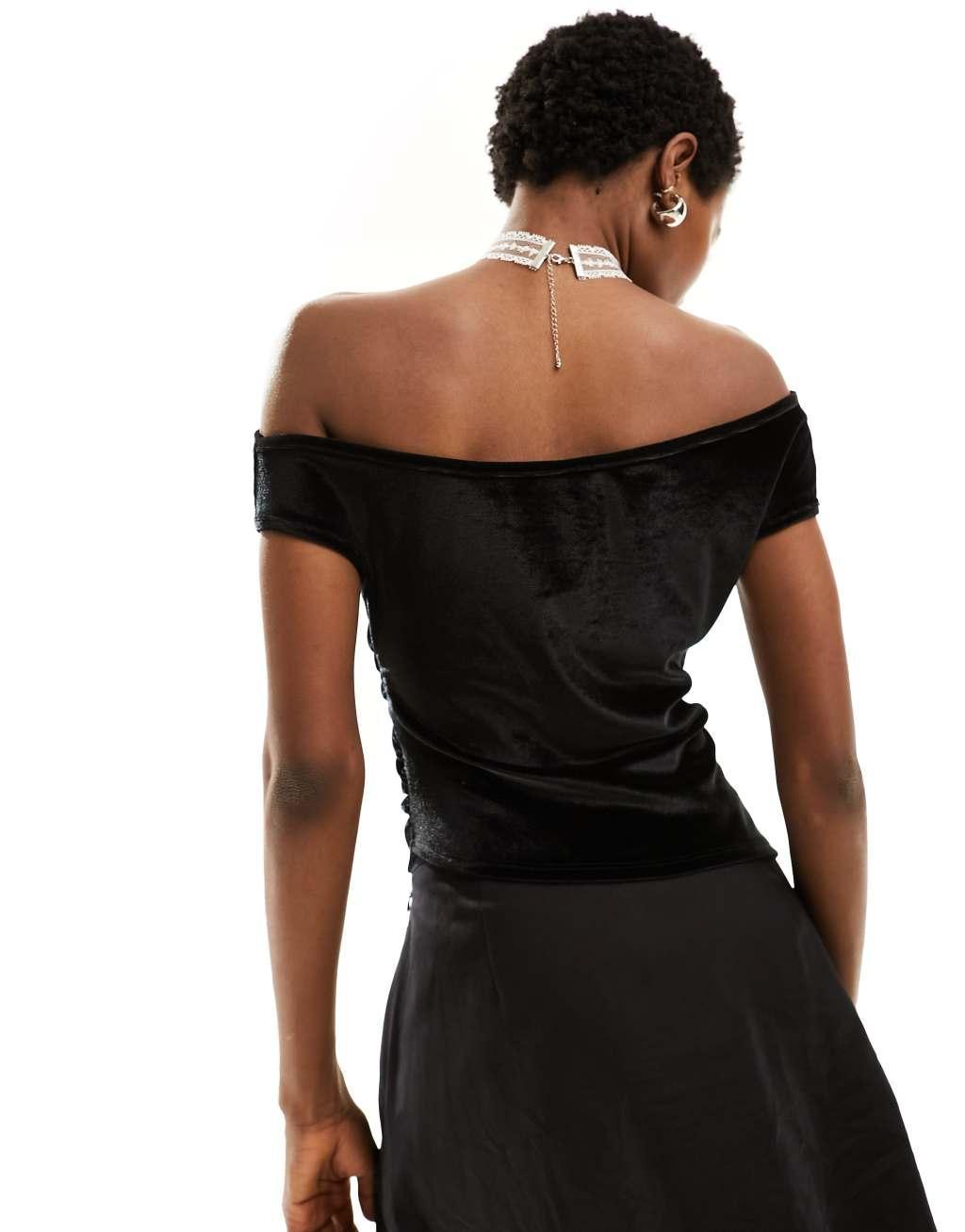 COLLUSION velvet asymmetric top in black Product Image