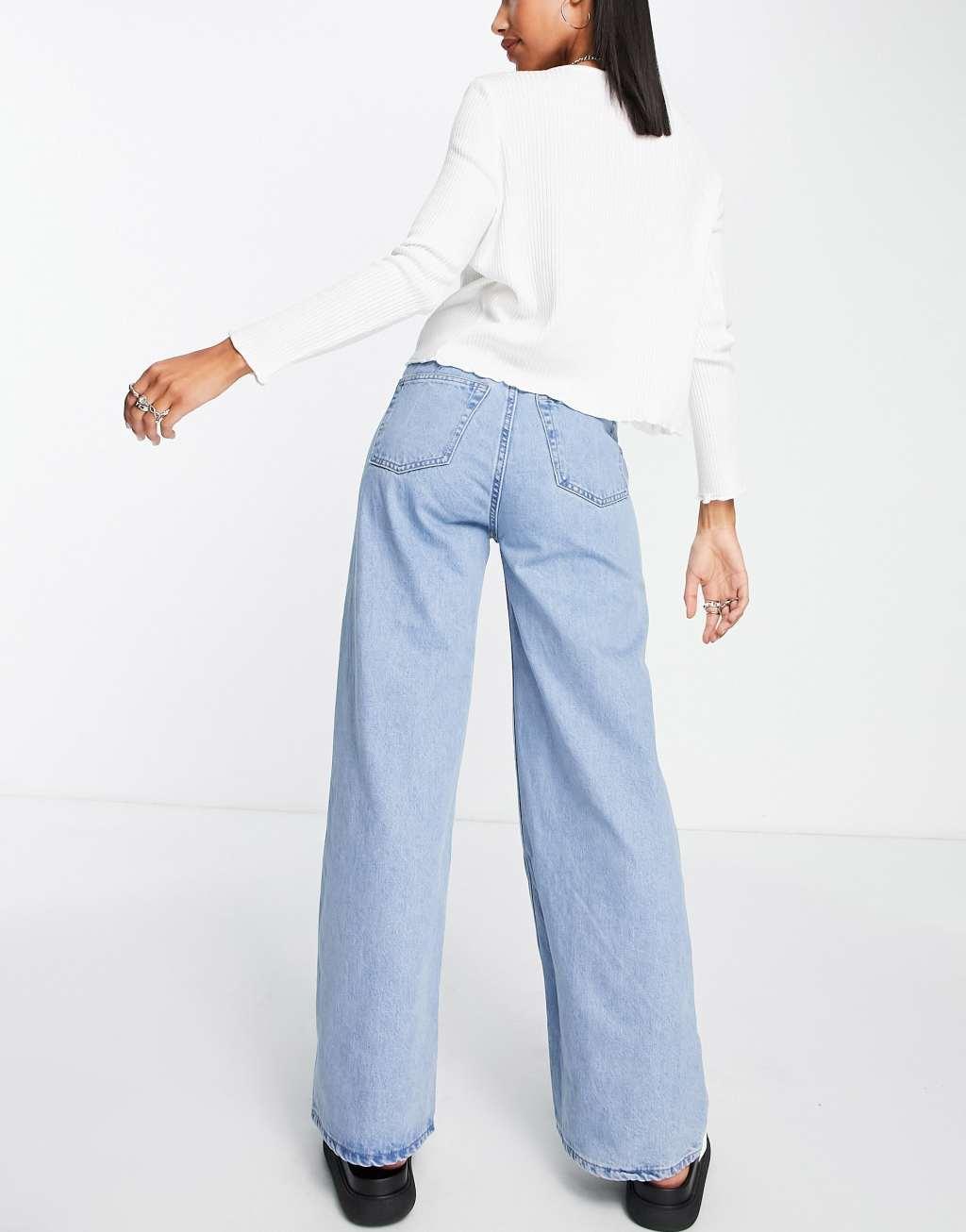 Weekday Ace high waist wide leg jeans in pool blue - MBLUE Product Image