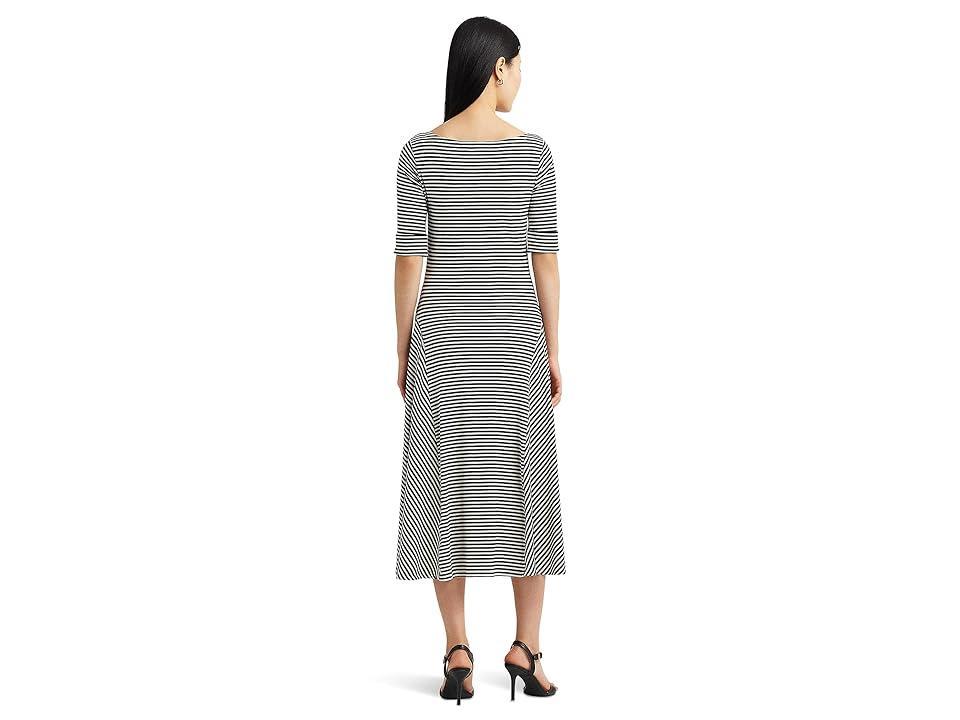 Lauren Ralph Lauren Striped Stretch Cotton Midi Dress (Black/Mascarpone Cream) Women's Dress Product Image