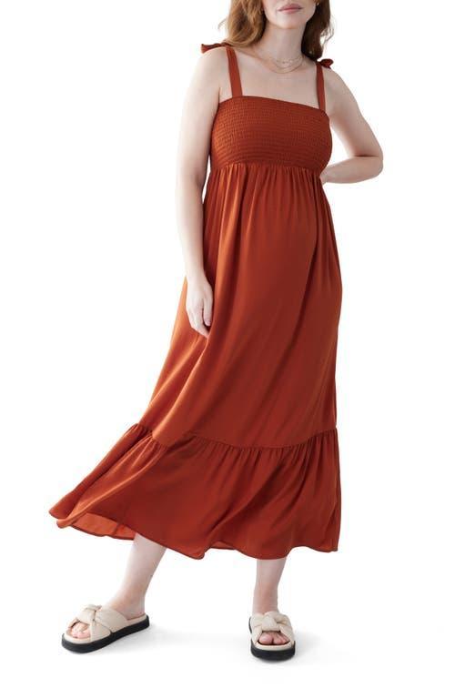 Ingrid & Isabel Smock Bodice Sateen Maternity Midi Dress Product Image