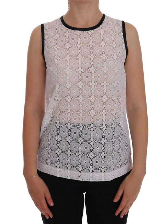 White Lace Floral Nylon Tank T-shirt Product Image