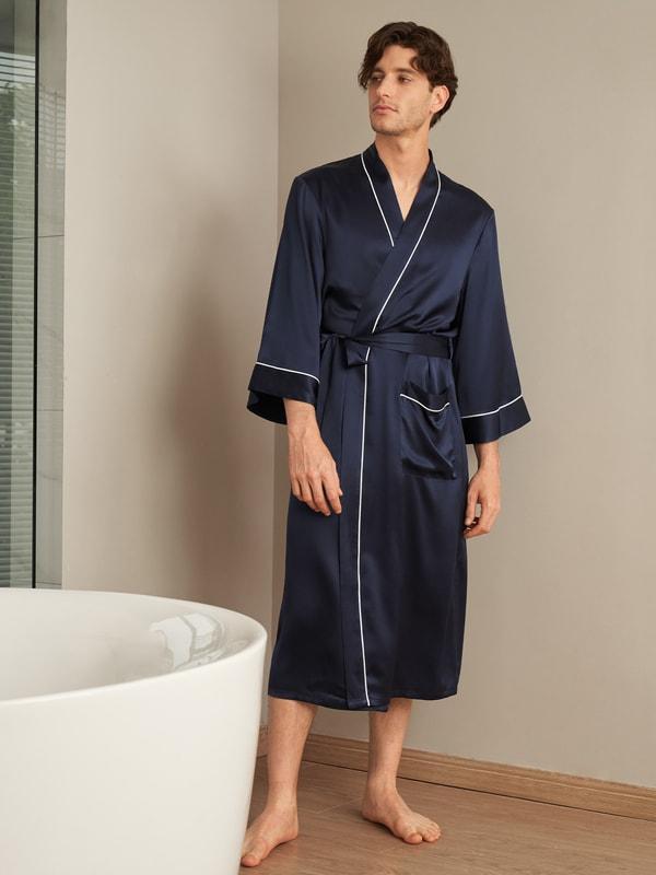 22 Momme Kimono Silk Robe with Piping Product Image