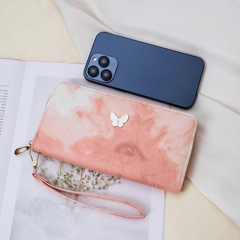 Butterfly Accent Faux Leather Long Wallet Product Image