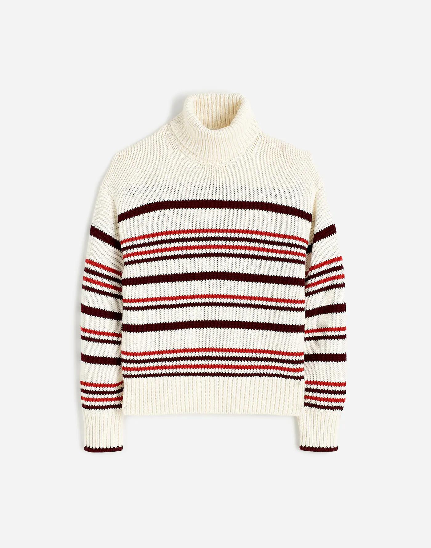 Ribbed Cotton Turtleneck Sweater in Stripe Product Image