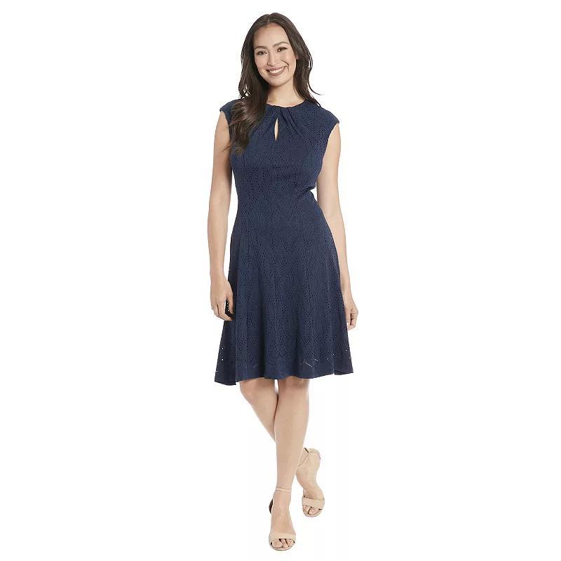 Womens London Times Pleated Keyhole Neck Fit & Flare Midi Dress Blue Product Image