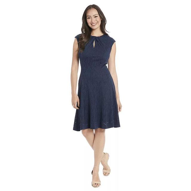 Womens London Times Pleated Keyhole Neck Fit & Flare Midi Dress Blue Product Image