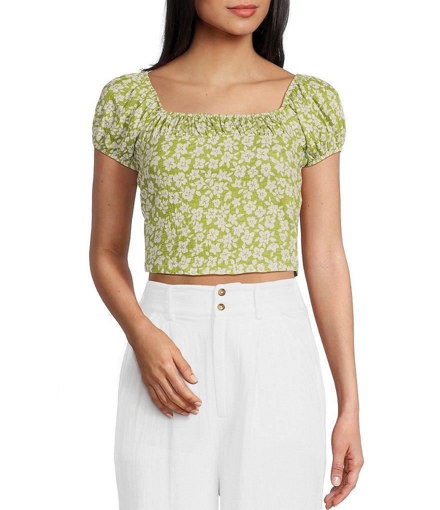 Billabong Flirt On Puff Sleeve Ditsy Floral Print Crop Top Product Image