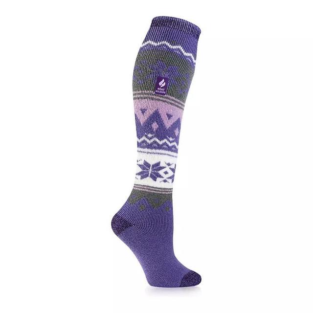 Womens Heat Holders Lite 5x Warmer Long Midweight Thermal Fairisle Socks Purple Product Image