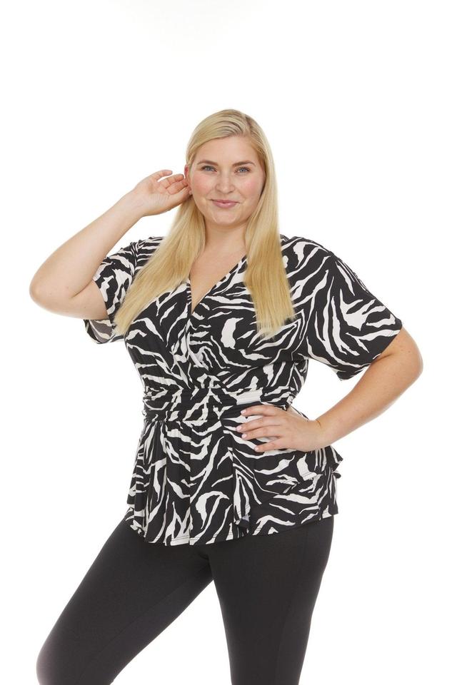 Allover Printed Surplice Front Short Sleeve V-Neck Top - Plus Product Image