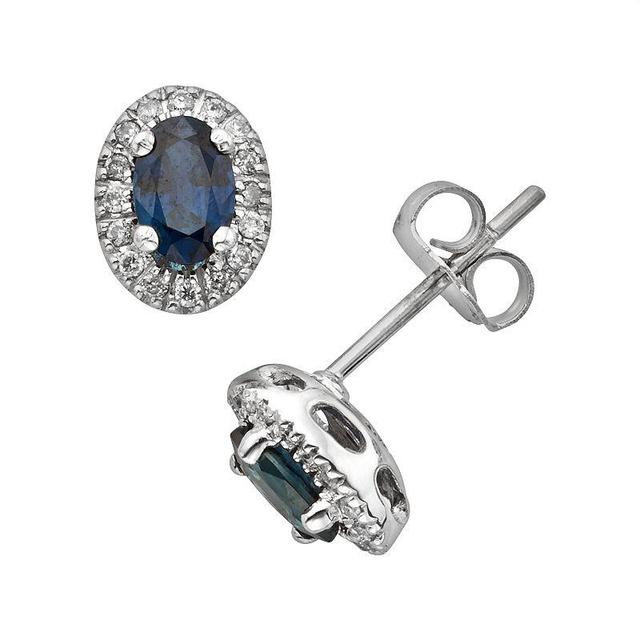 The Regal Collection 14k White Gold Genuine Sapphire & 1/6-ct. T.W. IGL Certified Diamond Frame Stud Earrings, Womens, Blue Product Image