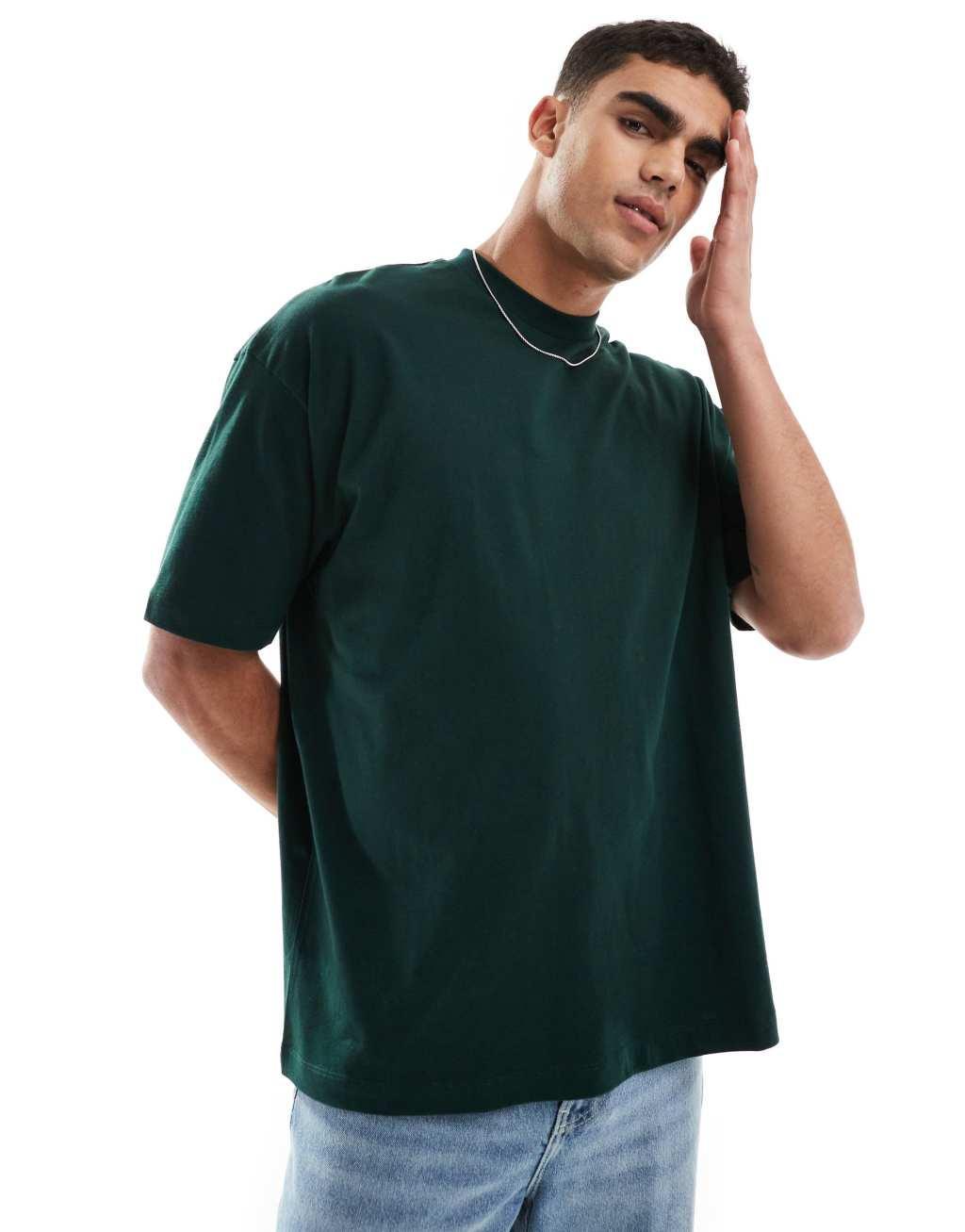 ASOS DESIGN oversized t-shirt in dark green with street back print Product Image