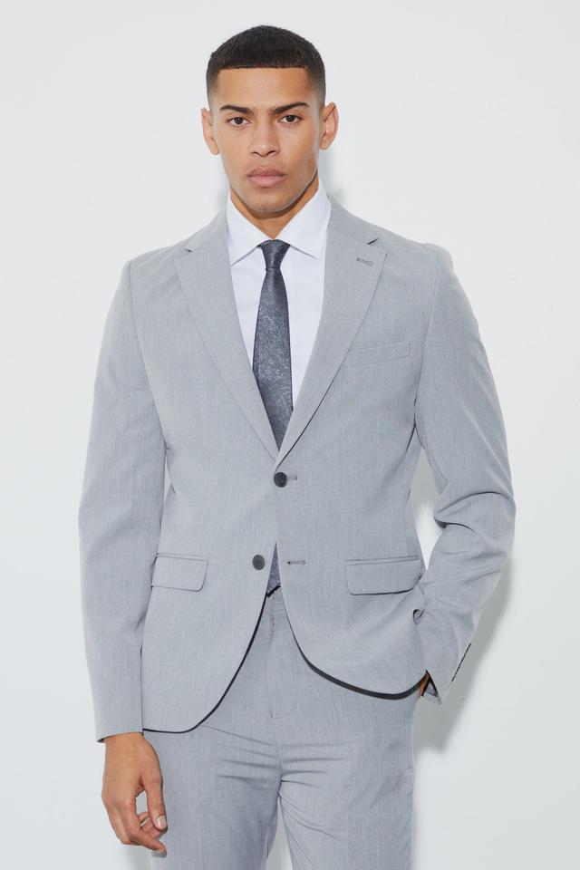 Mens Grey Slim Single Breasted Suit Jacket, Grey Product Image