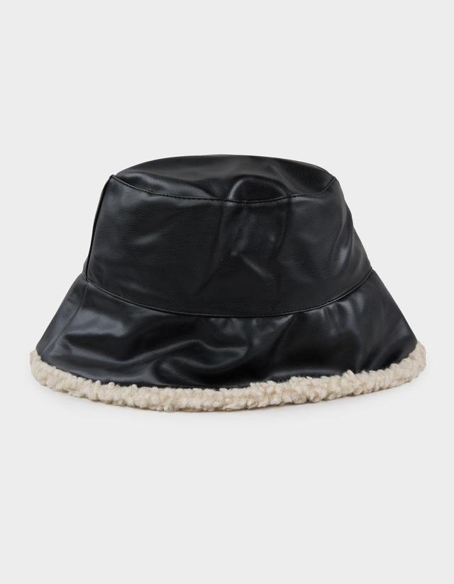 Faux Leather Sherpa Fur Womens Bucket Hat Product Image