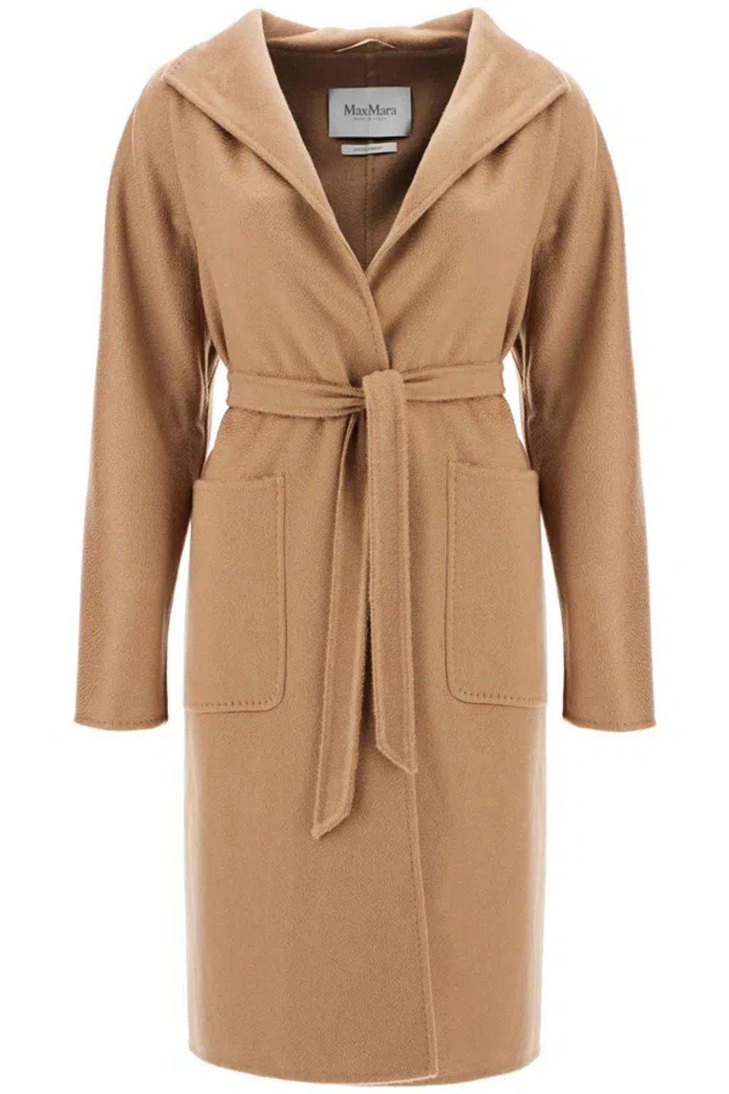 MAX MARA Hooded Wrap Coat In Beige Product Image