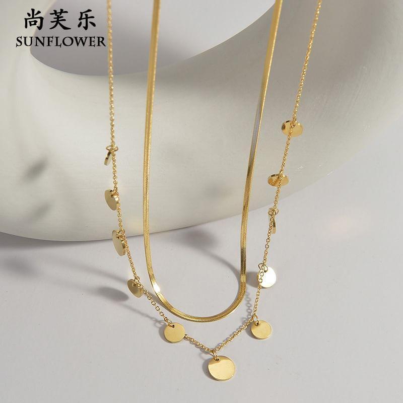 Disc Fringed Layered Stainless Steel Necklace Product Image