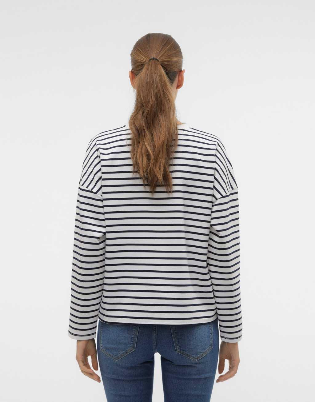 Vero Moda raglan jersey top with long sleeves in navy stripe Product Image