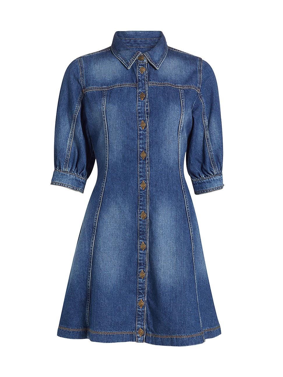 Womens Barb Cotton Denim Puff-Sleeve Minidress Product Image