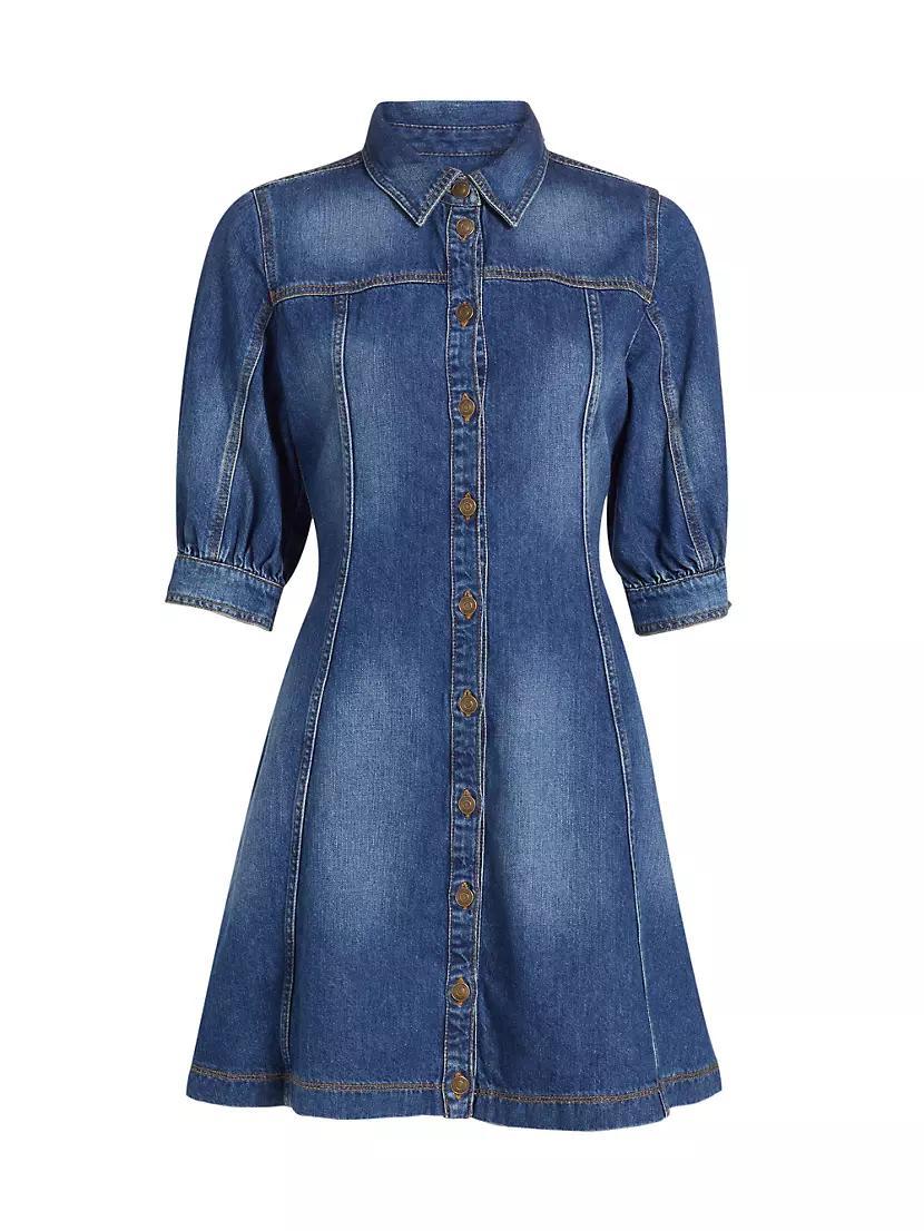 Barb Cotton Denim Puff-Sleeve Minidress Product Image