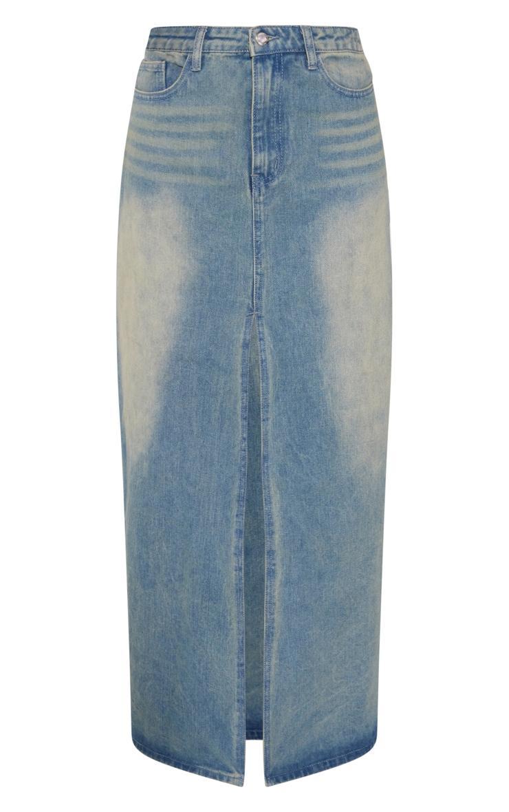 Vintage Mid Wash Split Front Denim Maxi Skirt Product Image