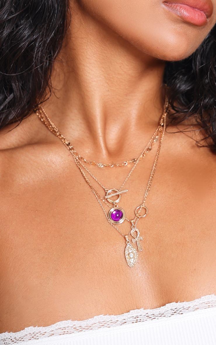 Purple Jewel Charm Detail Layered Necklace Product Image