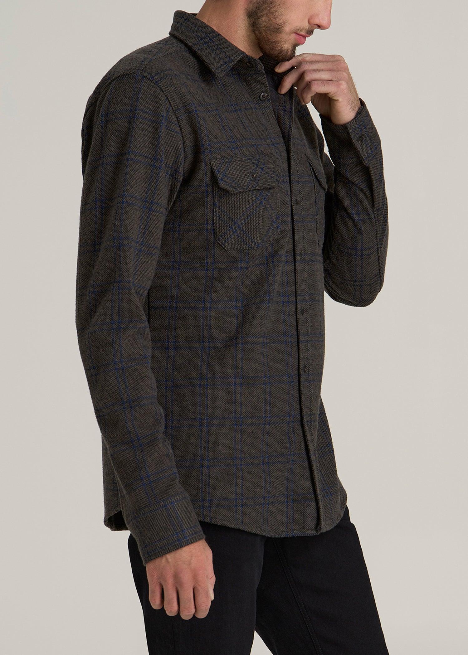 Stretch Flannel Button Tall Men's Shirt in Brown and Cobalt Grid Product Image