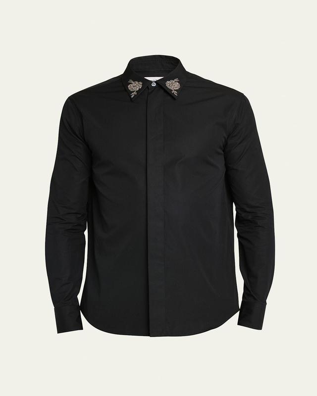 Mens Poplin Embroidered-Collar Dress Shirt Product Image