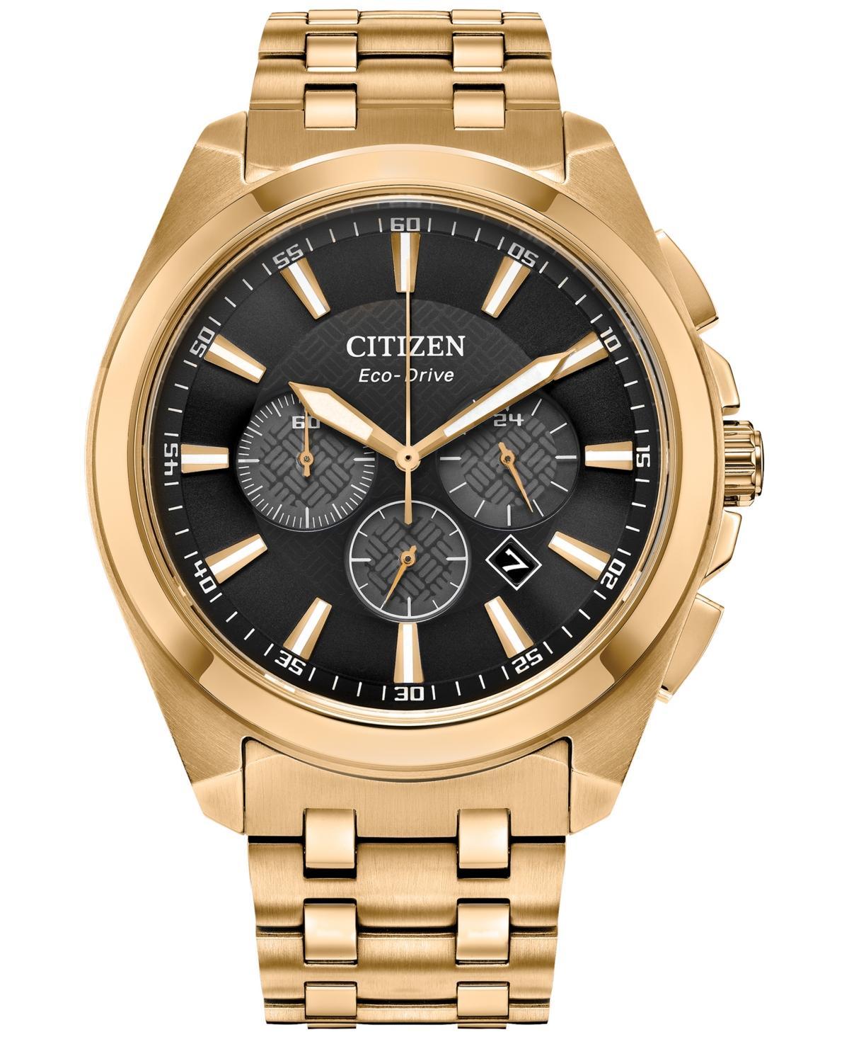 Men's Citizen Eco-DriveÂ® Classic Gold-Tone Chronograph Watch with Black Dial (Model: Ca4512-50E) Product Image