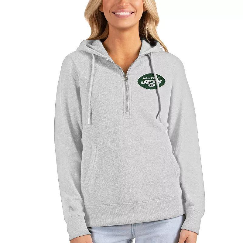 Womens Antigua Heathered Gray New York Jets Action Half-Zip Hoodie Product Image