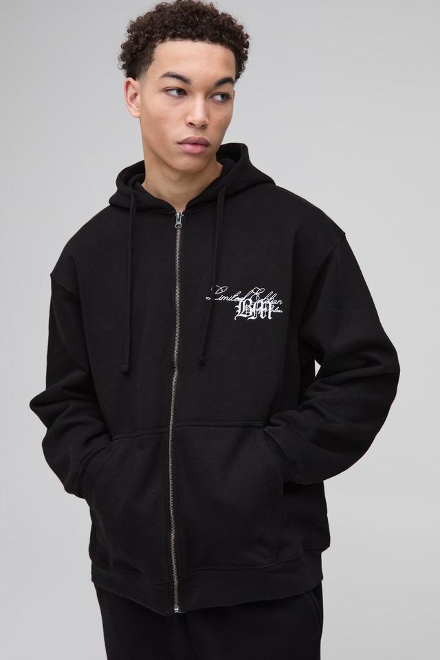 Oversized BM 3D Embroidered Zip Through Hoodie | boohooMAN USA Product Image