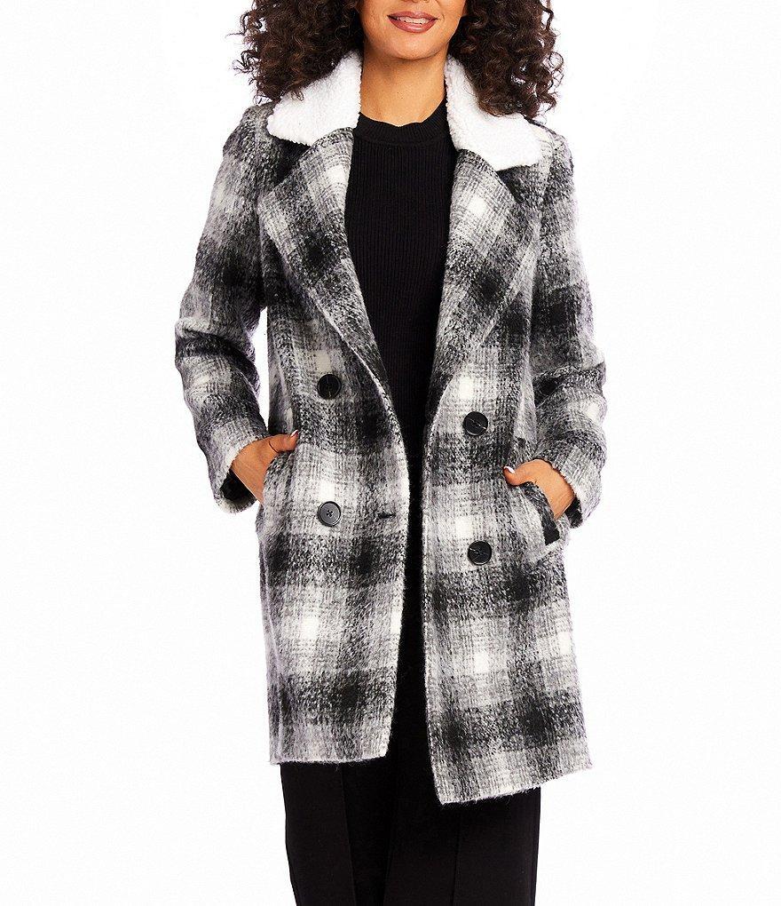 Karen Kane Shearling Plaid Collared Coat Product Image