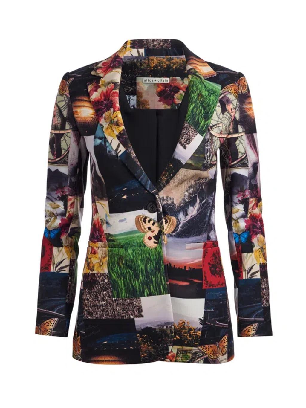 ALICE AND OLIVIA Macey Notch Collar Fitted Blazer In Multi Product Image