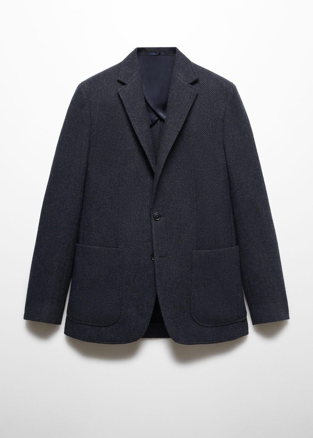 Mango Mens Slim-Fit Herringbone Wool Suit Jacket Product Image