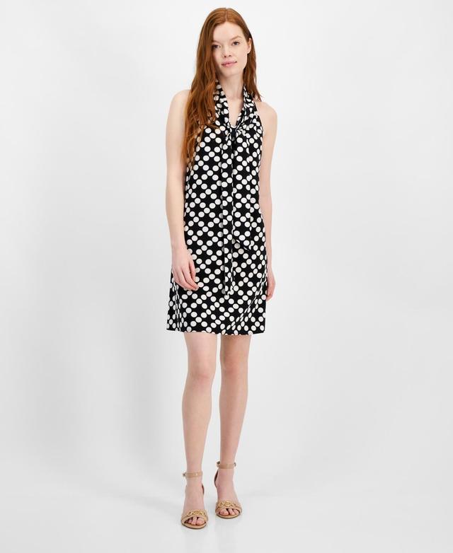 Tommy Hilfiger Womens Dot-Print Tie V-Neck Mini Dress - Blk Product Image