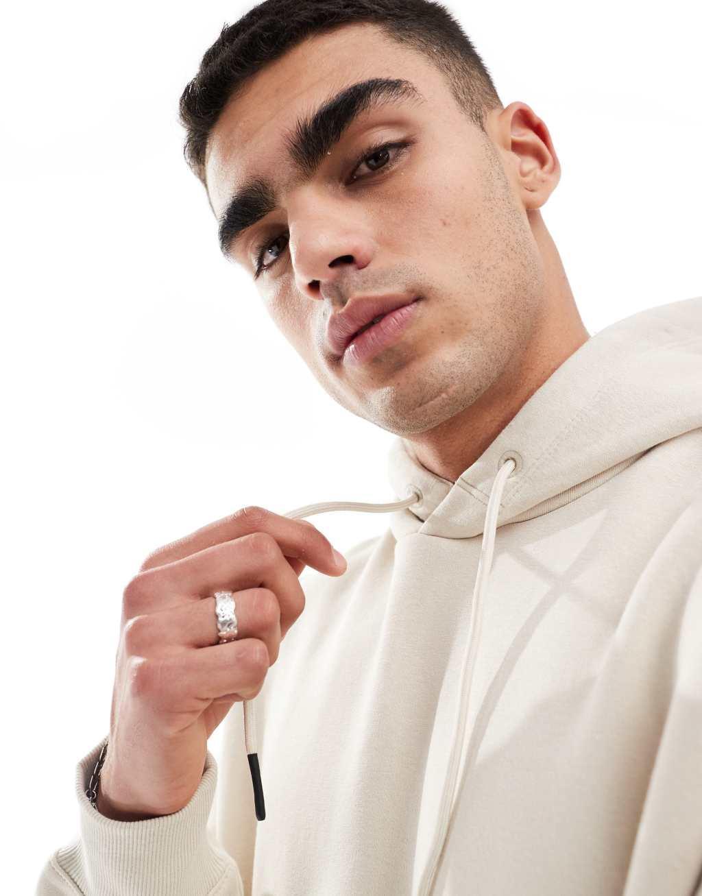 Bershka basic hoodie in beige Product Image