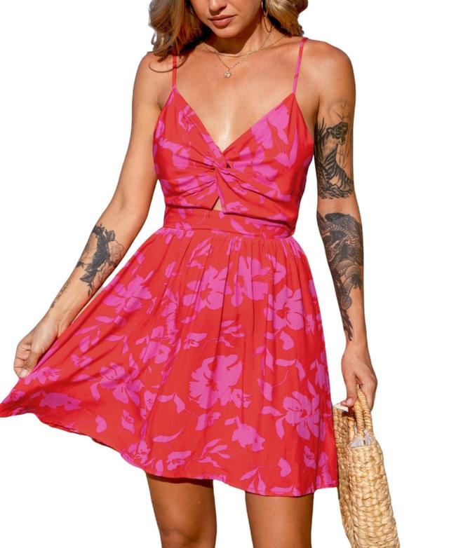 Cupshe Womens Floral Print Twist Mini Beach Dress Product Image