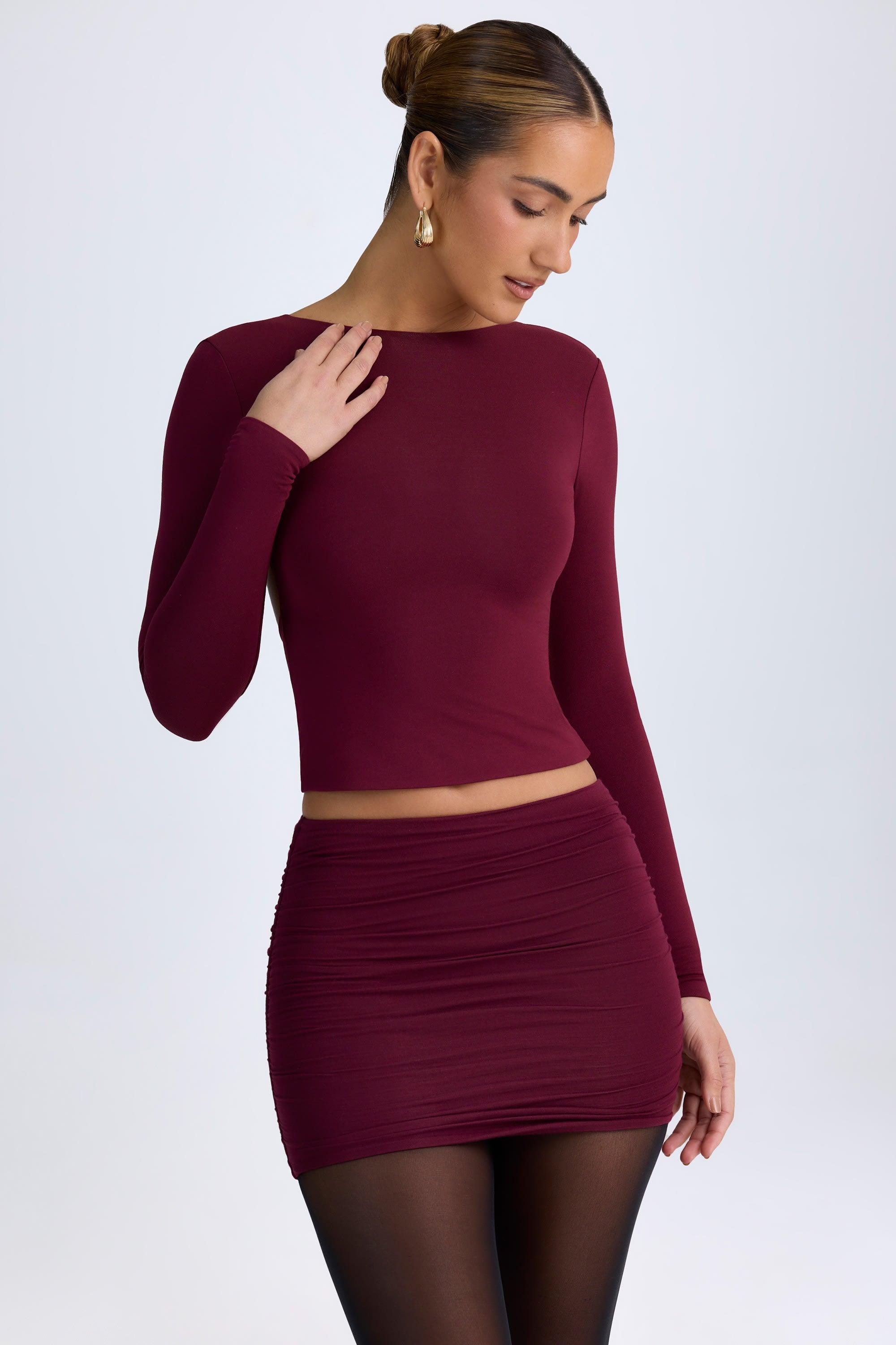 Modal High-Neck Open-Back Top in Wine Red Product Image