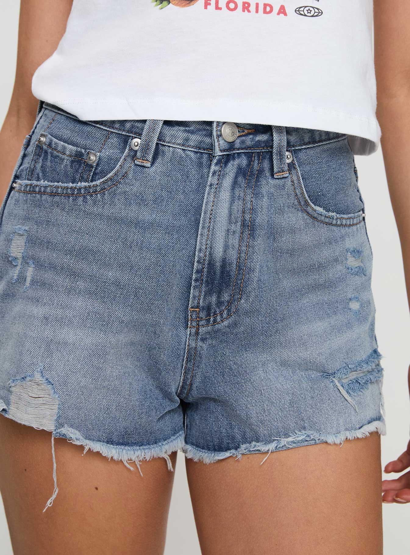 Gratzi Mid Rise Denim Shorts Blue Product Image