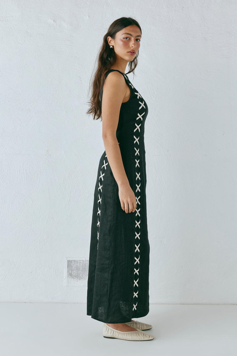 Maja Linen Maxi Dress Black Product Image