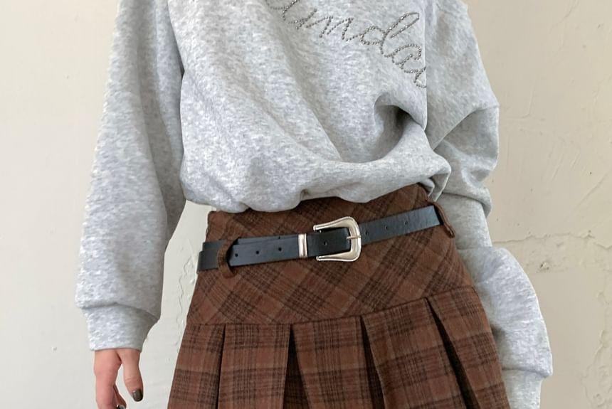 High Waist Plaid Pleated Mini A-Line Skirt Product Image