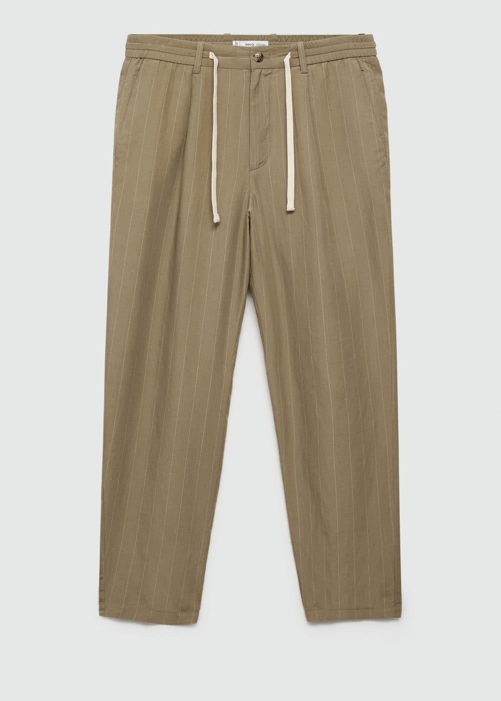 MANGO MAN - 100% linen striped pants with drawstring khakiMen Product Image