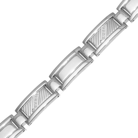 Men's 1/10 CT. T.w. Diamond Slant Row Link Bracelet in Stainless Steel Product Image