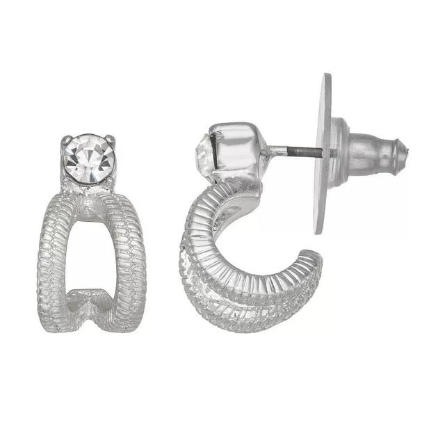 Nine West Silver Tone Crystal Huggie Hoop Earrings, Womens, Clear Product Image