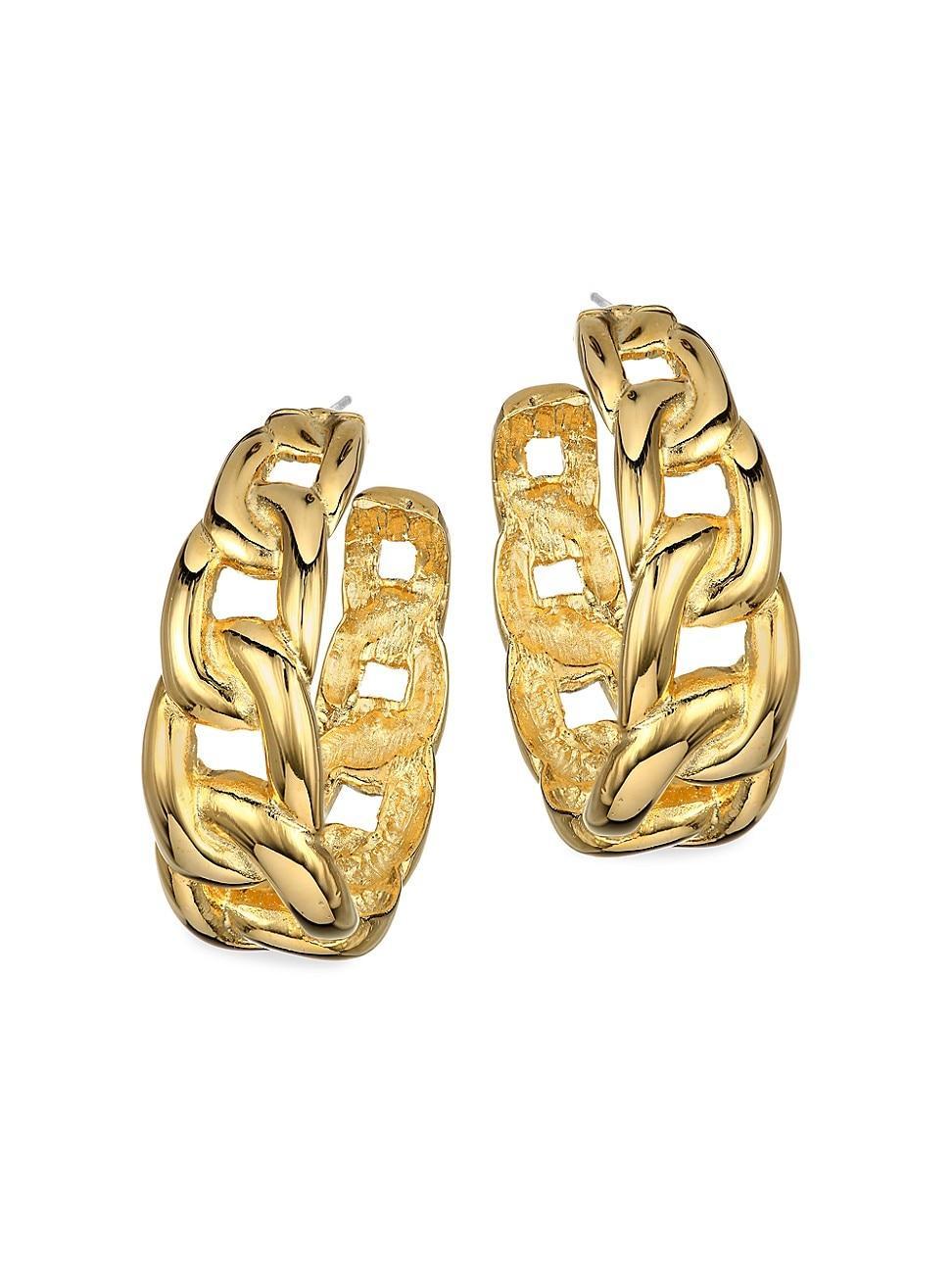 Womens 22K Goldplated Chain-Link Hoop Earrings - Gold Product Image