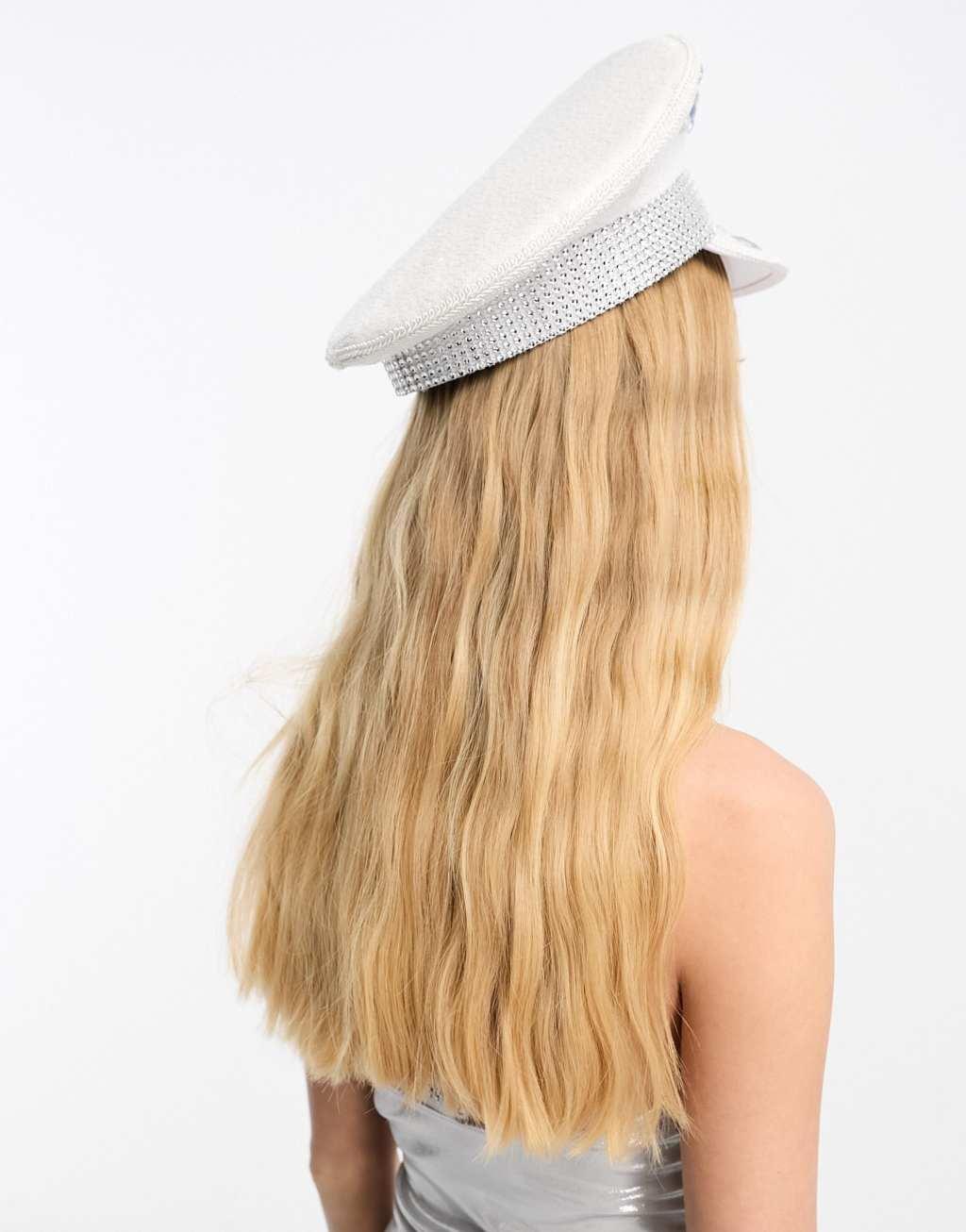 My Accessories embellished bridal party captain's hat in white Product Image