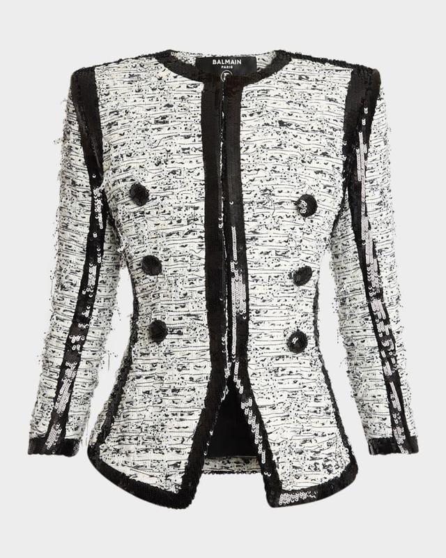 Collarless Raw-Edge Sequined Blazer Product Image