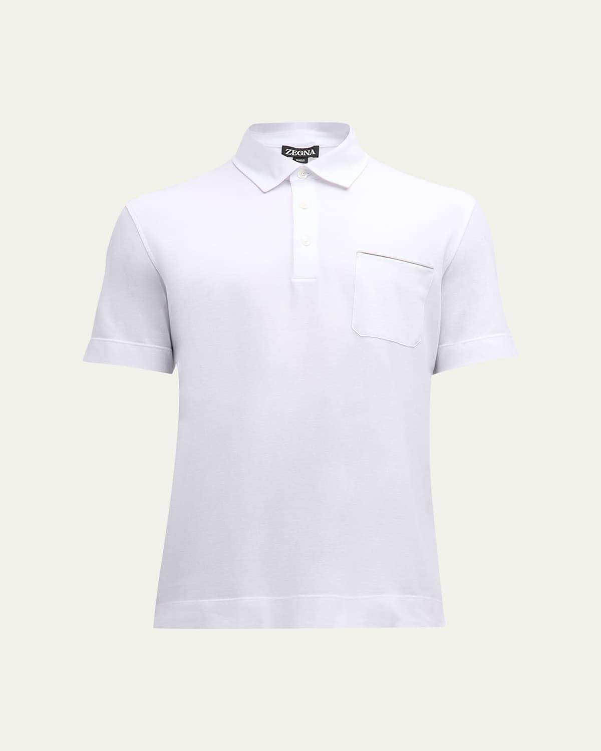 Mens Cotton Polo Shirt with Leather-Trim Pocket Product Image